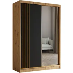 KLEIDERSCHRANK mit Spiegel-Schiebetüren und Aluminium-Leisten - NALLA - 150 cm Artisan+Schwarz+Artisan
