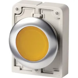 Eaton 197015 Leuchtdrucktaste, RMQ-Titan, flach, tastend, abgedichtete und unverlierbare Tastenplatte, gelb, unbeschriftet, Frontring Edelstahl