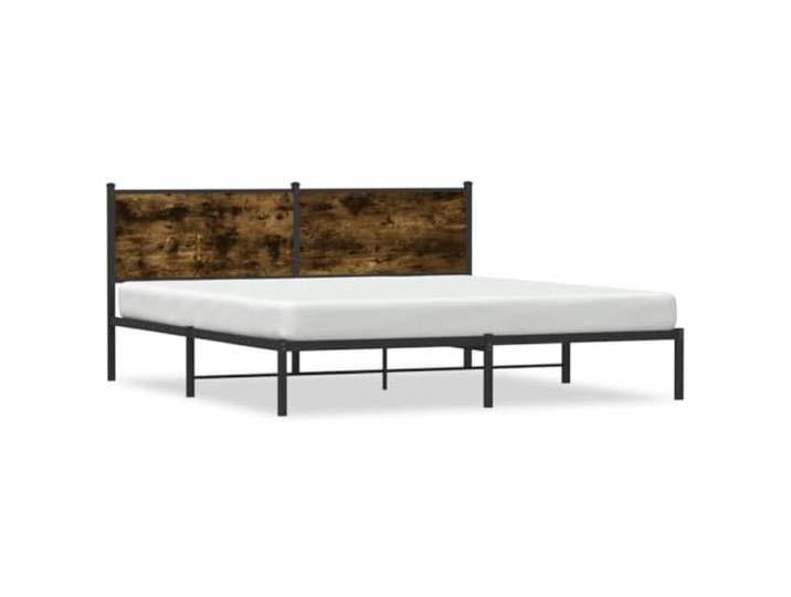 PUGYNBK Bettgestell aus Metall, rauchige Eiche, 183 x 213 cm Basis mit Kopfteil, robuster Stahl, Metalllatten, Platz unter der Aufbewahrung