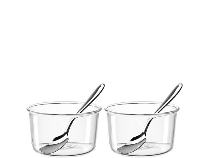 LEONARDO HOME VETRO Schalenset 6 Schalen 6 Löffel Hitzebeständig Geeignet für Ofen und Mikrowelle Für Desserts oder kleine Küchlein Vielseitig einsetzbar Höhe 5,5 cm klar 025369