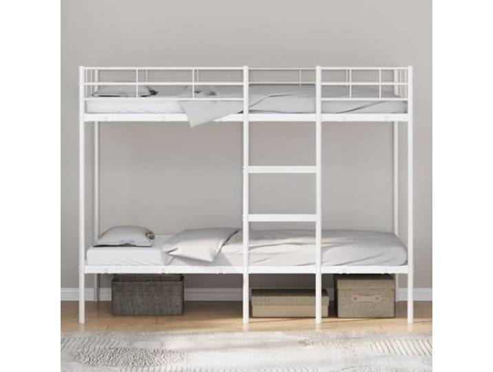 KTHLBRH Etagenbett weiß Stahl 100 x 190 cm Mit Leiter und Guardrail, atmungsaktive Netzbasis, robuste Struktur, ohne Matratze