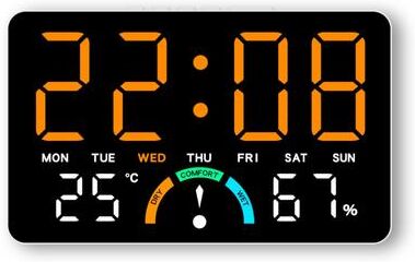 Perfect Picks Market Smart Digital LED Wall Clock With Temperature Display, Voice Control & Dual Wall Desktop Design white orange
