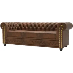 CHESTERFIELD-SOFA 3-sitzer mit Schlaffunktion Flux Braun Microfaser Vintageoptik