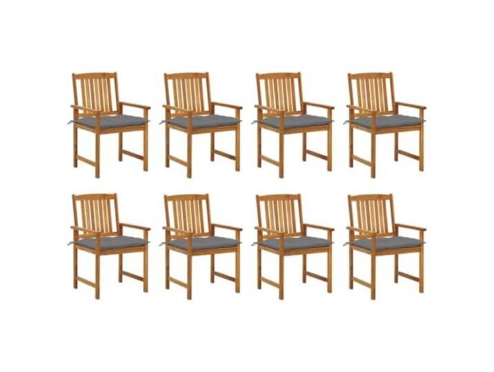 KUTYWEXFM Gartenstühle 8er Set aus Akazie Massivholz mit Kissen Robuste Holzstühle für Terrasse und Veranda mit weich gepolsterten grauen Sitzauflagen und stabiler Konstruktion.