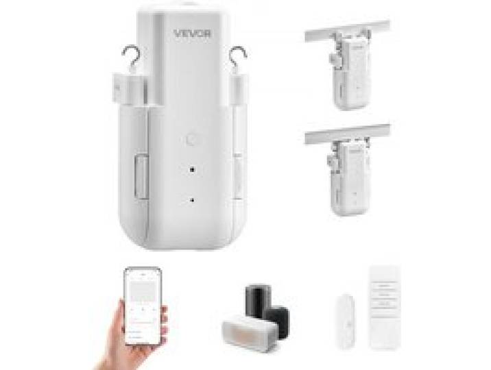 VEVOR automatischer Vorhangöffner (Steuerung über App & Fernbedienung) elektrischer Gardinenöffner, kompatibel mit Alexa & Google Home, mit Lautlosmodus & Timer, für U-förmige/I-förmige Schienen
