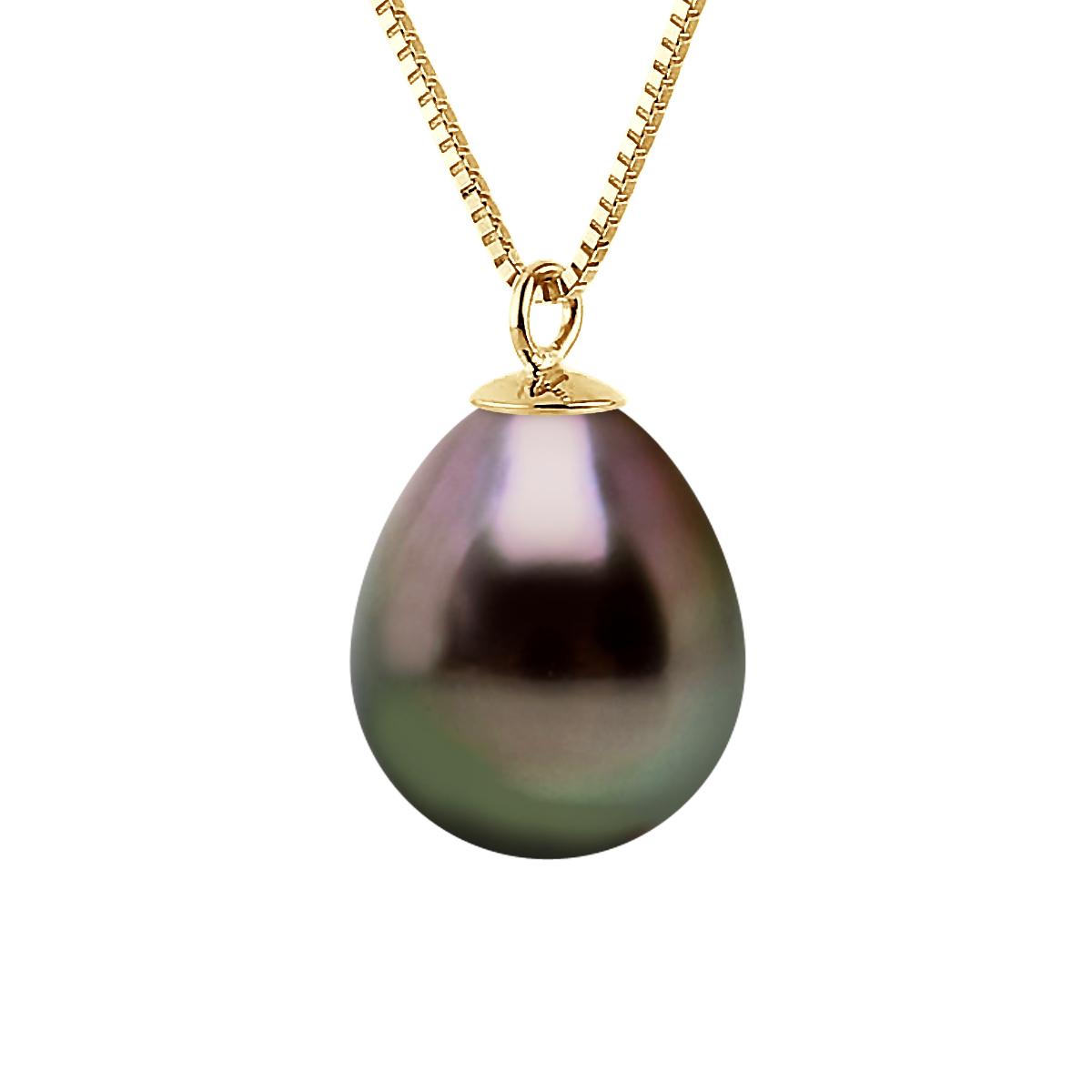 Ketting gekweekte parel TAHITI 9-10 mm Pear Geel Gouden Ketting