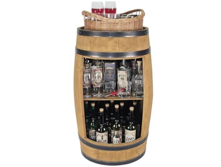 kadamahu Holzfassmöbel, Servierkorb, 80 cm Bis zu 40 Weinflaschen à 0,75 l, zwei Ebenen durch Einlegeboden im Innenraum, Tablett mit HDF-Boden 5 mm und zwei Griffen