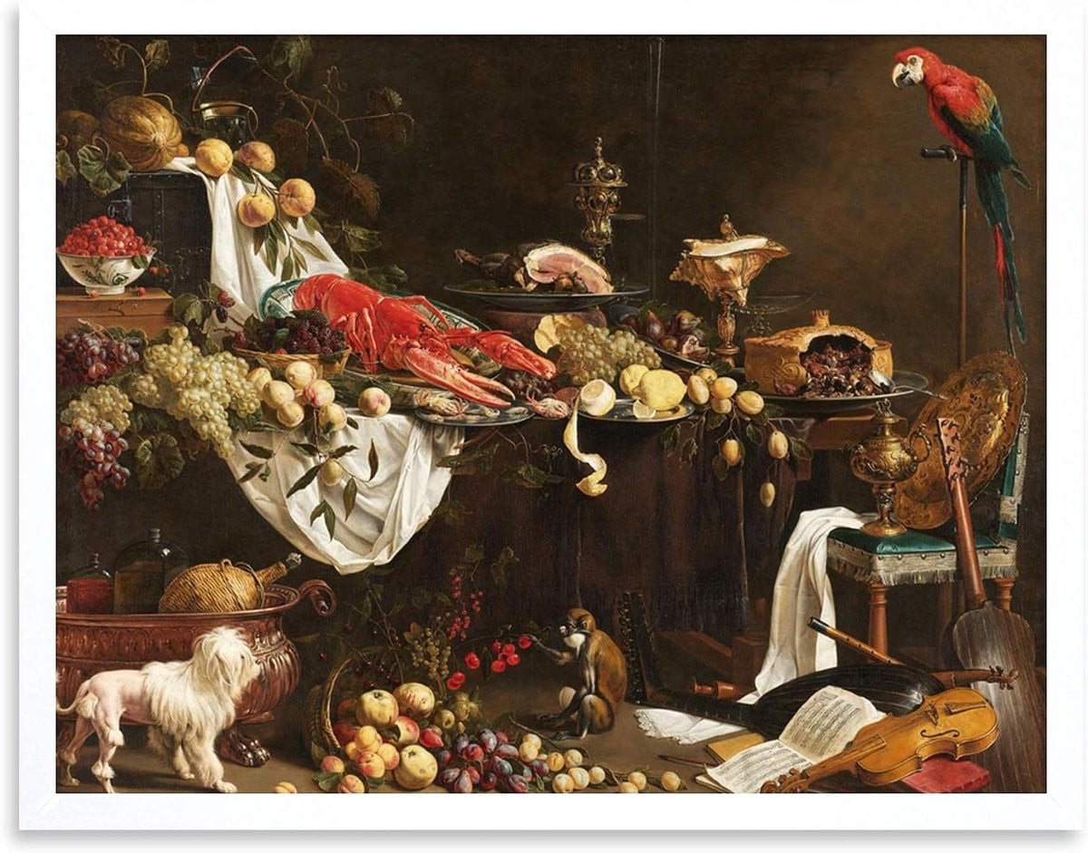 Stilleven Kunstprint - Handgemaakte Schilderij Poster Wanddecoratie - Wit - 30 x 41 cm