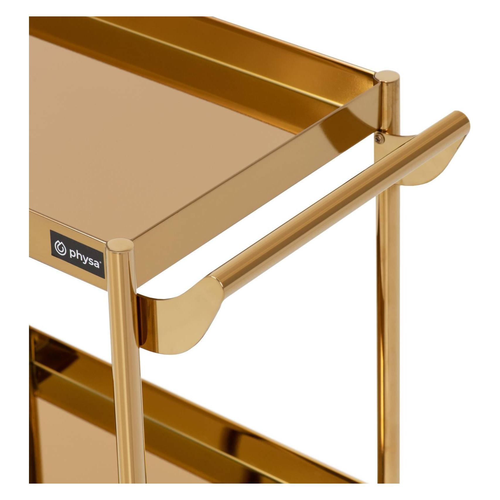 Physa Kosmetikwagen golden 3 Ablagen 4 Räder 30 kg Arbeitswagen Kosmetik-Beistellwagen (PHYSA-CT-05)