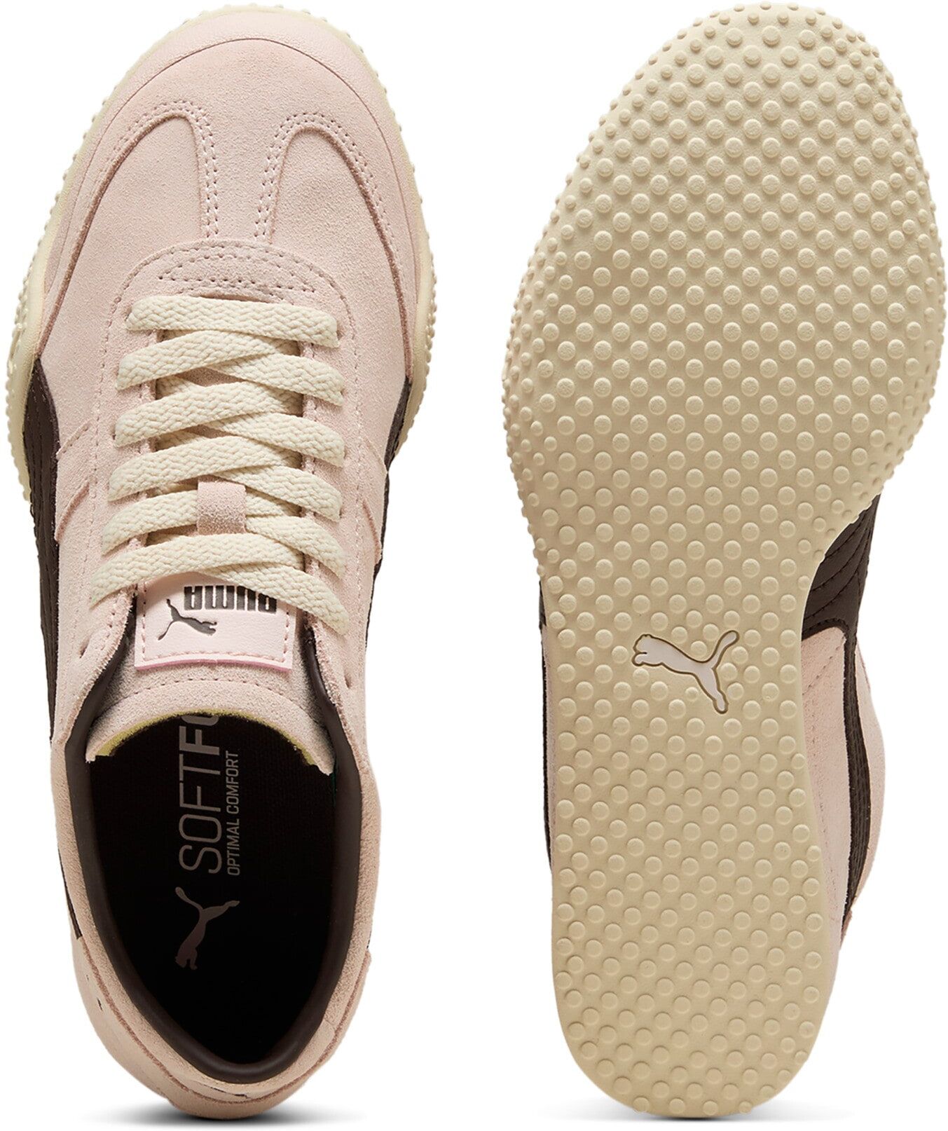 Sneaker PUMA "BELLA UT CLASSIC", Damen, Gr. 36, rosa (jasmine flower, chocolate braun), Leder, mehrfarbig, Schuhe Sneaker, für Alltag und Freizeit, mit Leder-Obermaterial, mit Schnürung jasmine flower, chocolate braun 36