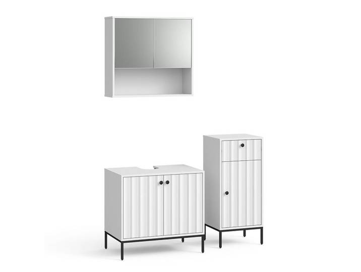 Vicco Badmöbel-Set Eliza, Weiß Riffel, 3-teilig, Holzwerkstoff, nicht einzeln stellbar,Rechteckig, 70x63x45 cm, Badezimmer, Badmöbelsets & -serien, Badmöbelset