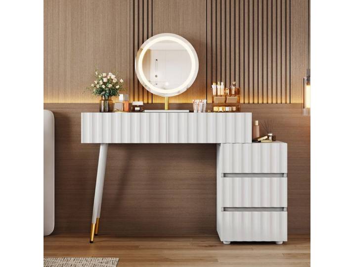Bladez - Coiffeuse avec miroir LED Table de maquillage avec 5 tiroirs spacieux Meuble chambre design 100x127x40cm Blanc