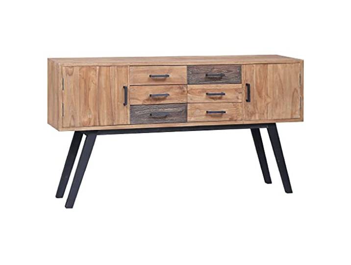GHVBNMF Beistellschrank 110x30x75 cm Massivholz Teak Sideboard Rustikale Anrichte aus echtem Teakholz mit Schubladen und Türen für Wohnzimmer, Flur oder Schlafzimmer.