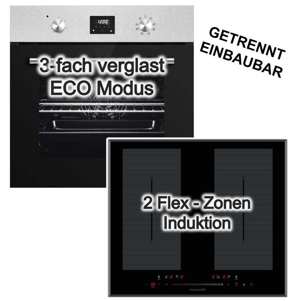 Herdset PKM Einbaubackofen Umluft 8 Funktionen + Wolkenstein Induktionskochfeld Doppel Flexzonen Touch Control