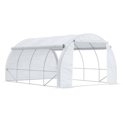 MODFU Foliengewächshaus Stahl Weiß 397x300x200 cm mit 8 Fenstern, Reißverschlusstür und UV-Schutz