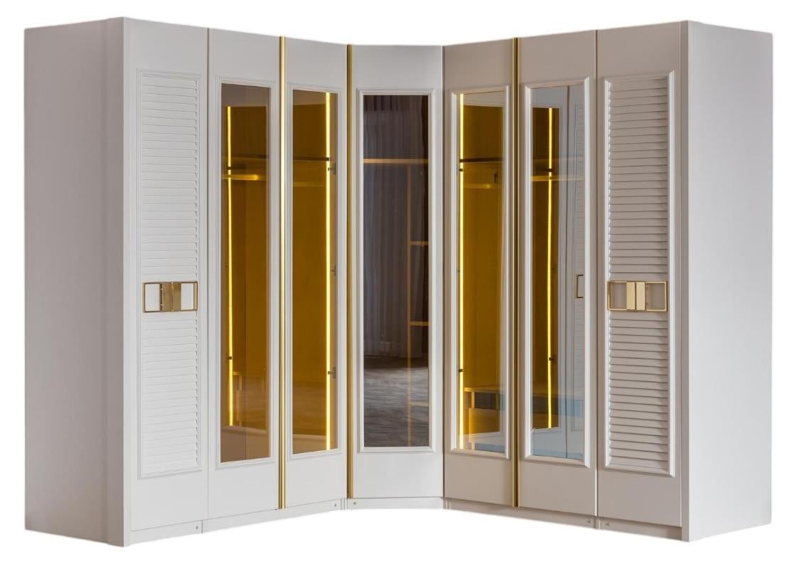 Moderne witte houten hoekkast voor in de keuken, Hoogte: 213 cm