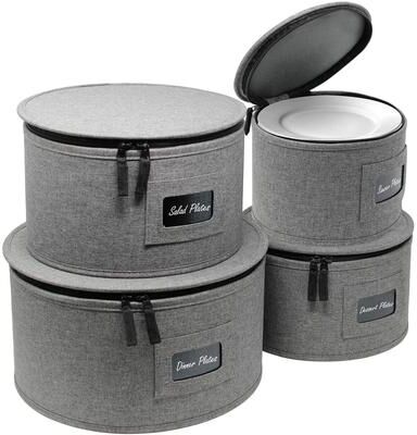 Sorbus 4-Piece China Dinnerware Storage Set - Grey