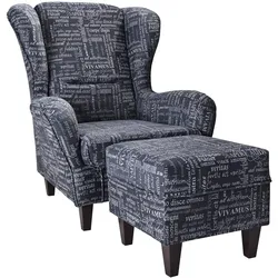 Supellex Sofia Ohrensessel mit Hocker | Carpe Diem Anthrazit Design