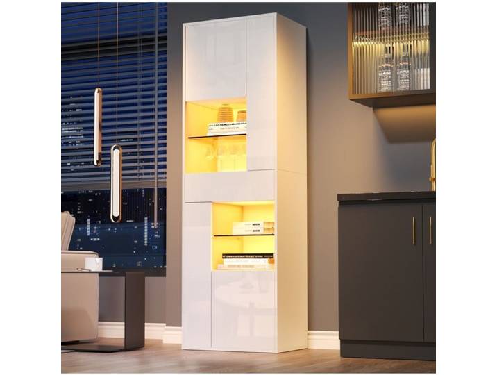 VUENOR Vitrine 55 x 38 x 170 cm blanche brillante avec LED - rangement et exposition