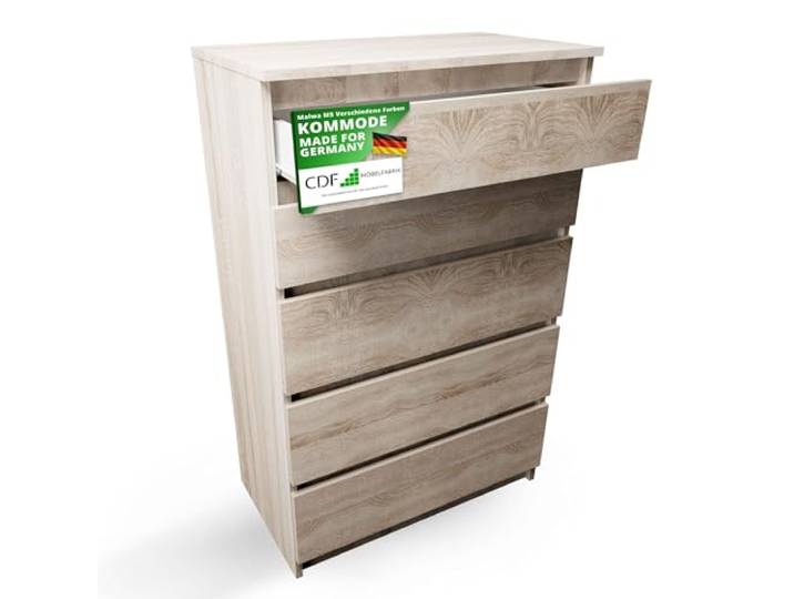 CDF Kommode mit 5 Schubladen Holz Sideboard für Schlafzimmer 40x70x109,5 cm Schubladenschrank - Eiche Sonoma - Komodenschrank 70 cm Breit, Kommode Holz für Flur Wohnzimmer Kommode&Sideboard Modern