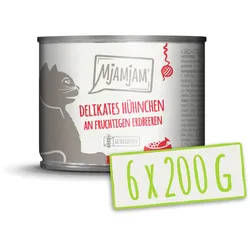 MJAMJAM 200 Gramm Katzennassfutter Sparpaket 12 x 200 Gramm delikates Hühnchen mit Erdbeeren