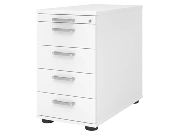 bümö Schreibtisch Schrank abschließbar, Schubladenschrank Holz in weiß, Container mit Schubladen - Schubladen Schrank Büro, Schreibtisch Container od. Schreibtisch Kommode mit Chromgriffe