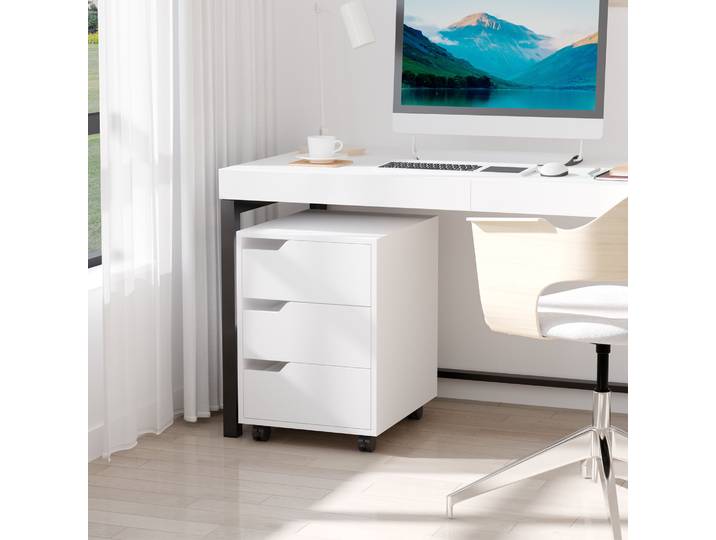 Meuble de rangement Homcom avec roulettes, classeur à 3 tiroirs, unité de rangement pour bureau d'étude 40x50x57,5 cm Blanc