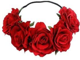 CreateConfidence Floral Rose Headband Crown For Wedding & Halloween Red