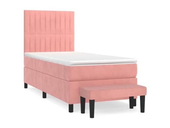 PUGYNBK Boxspringbett aus Samt, Rosa, 90 x 200 cm Verstellbares Kopfteil, Taschenfederkernmatratze, mittlere Härte, mit Bank
