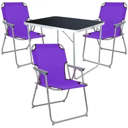 Mojawo, Gartentisch + Balkontisch, 4-tlg Camping Set Gartenmöbel Campingtisch + 3 Campingstuhl Klappstuhl Lila (60 x 80 x 68 cm)