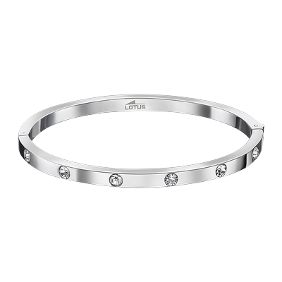 Armreif LOTUS "Ionic", silber (edelstahlfarben, kristallweiß, kristallweiß), Armbänder, Damen, Edelstahl, Armreif, mit Glasstein