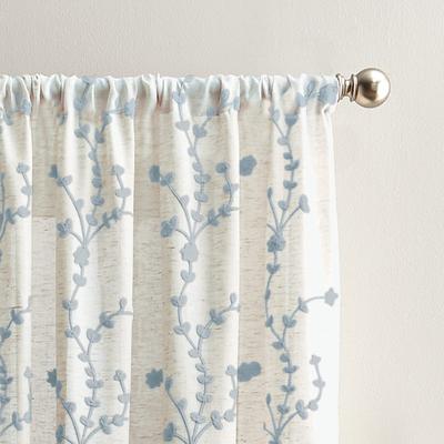 Lynette Floral Embroidered Rod Pocket Curtain Panel