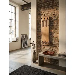 Wandgarderobe Akazie Massivholz Metall Modern 35,5x100x11 cm mit 2-reihiger Hakenleiste