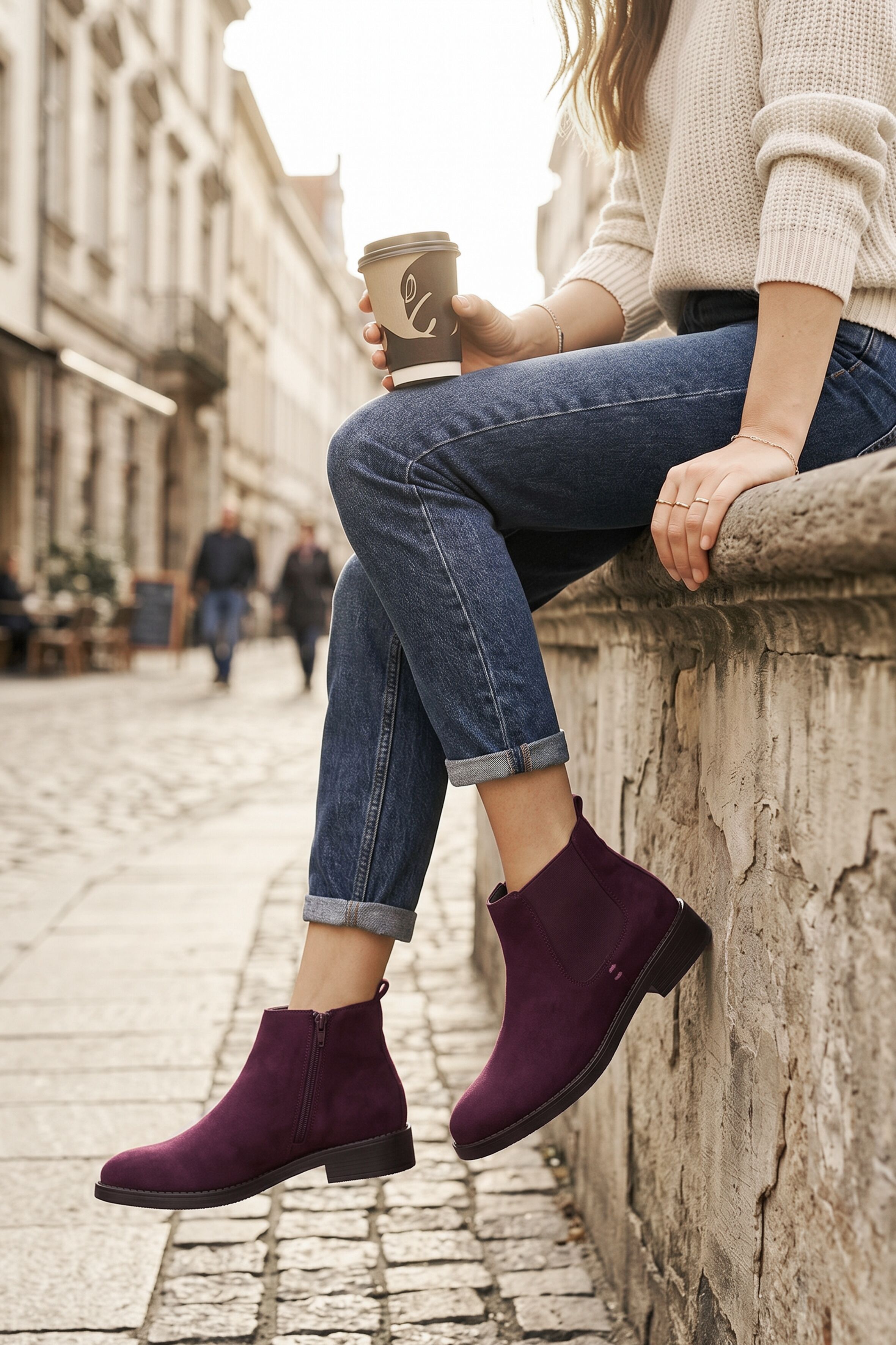 Chelseaboots ANISTON SHOES, Damen, Gr. 39, Textil, bordeaux, Veloursleder, unifarben, Basic, Schuhe Chelseaboots, Stiefelette, Blockabsatz, mit breitem Stretch