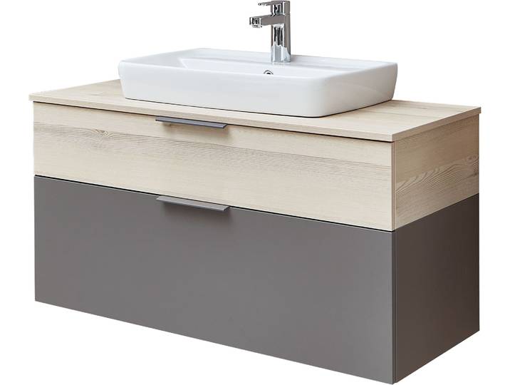 Badmöbel-Set SAPHIR 2-teilig mit Soft-Close Auszügen , quarzgrau matt, akzent polar pinie, B:101cm H:53cm T:46cm, Holzwerkstoff, Kastenmöbel-Sets, Badmöbel-Set