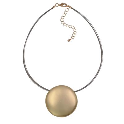 Kette mit Anhänger STEUER "Metall matt vergoldet gelb zweifarbig 52,5cm", gelb, Halsketten, Damen, 40,5+7,0cm, Metall, L: 47,5 B: 48mm, matt, B:48mm