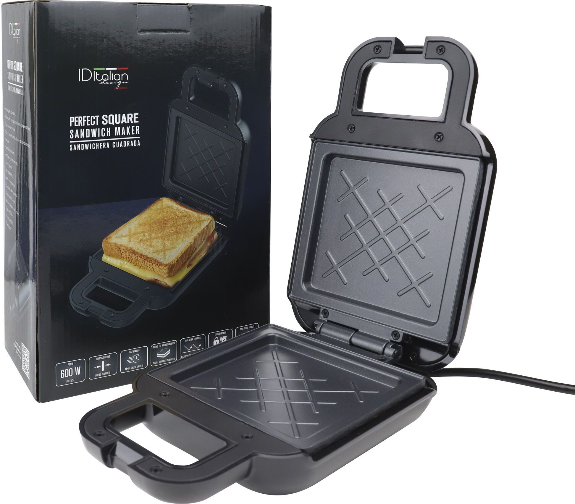 Italian Design Perfect Square Appareil à sandwiches   noir - Refurbished