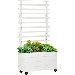 Outsunny Pflanzkasten mit Rankgitter Rädern Blumenkasten mit Spalier Holz