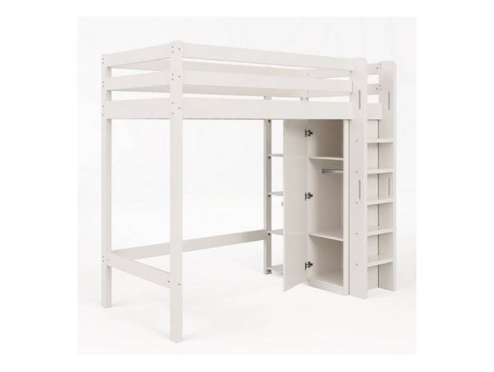 BlingBin Hochbett Kinderbett Einzelbett Jugendbetten 90×200CM (1-St., Weiß, Hochwertiges Material, Leicht zu Montieren) mit Kleiderschrank und 6 Regalen