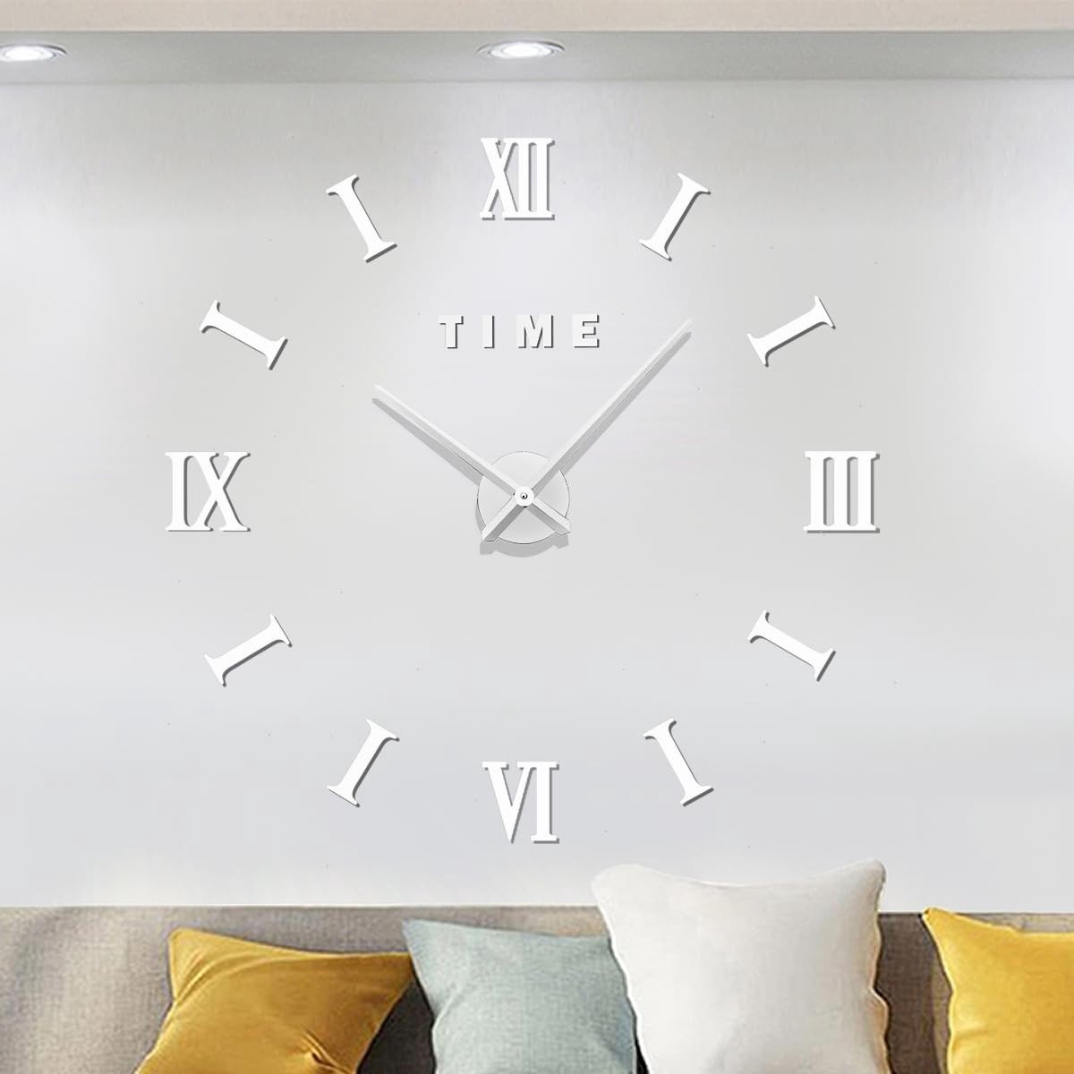 Moderne DIY Frameless Wandklok met Romeinse Cijfers - Zilver