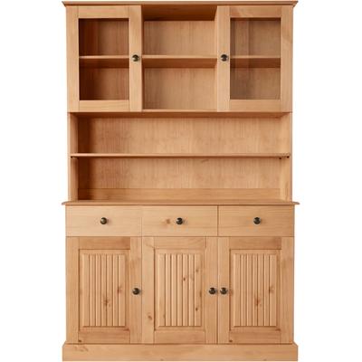 Buffet OTTO HOME "Liotta", beige (natur gebeizt, gewachst), B:118cm H:180cm T:34cm, Massivholz, Schränke, Buffet, mit 2 Schubkasten u. 6 verstellbare Einlegeböden, massives Kiefernholz