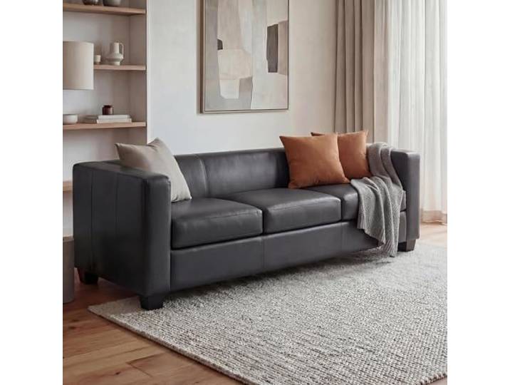 Mendler 3er Sofa Lille - Kunstleder, dunkelgrau Couch, Loungesofa
