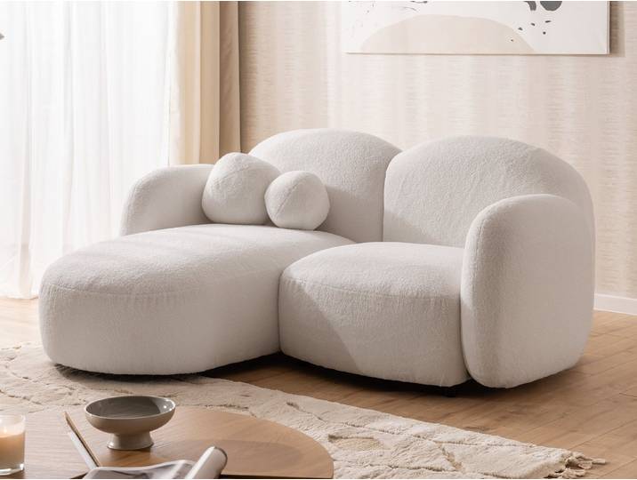 S-Style Möbel Ecksofa Nuvola aus Bouclé-Stoff mit abgerundetem Design und hohem Sitzkomfort, mit Wellenfederung