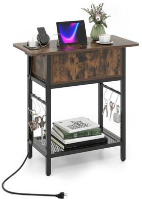 Costway End Table with Charging Station USB Ports Outlets and Flip Top-Coffee