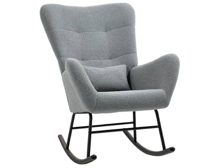 HOMCOM Schaukelstuhl mit Teddystoff-Optik, Armlehne, Metallkufen, Grau Schaukelsessel, Stillsessel, Lendenkissen, Relaxsessel mit Seitentasche, für Wohnzimmer, Schlafzimmer