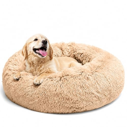 LUOJINYI Zacht hondenbed, rond en wasbaar kattenbed met antislipbodem, Diameter: 50 cm, Camel