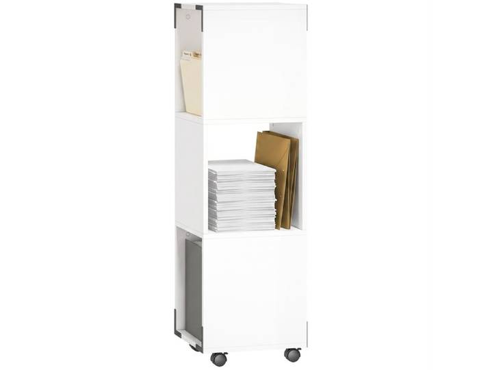 VVBV Caisson de Bureau Mobile Meuble Imprimante à Roulettes avec 3 Compartiments Ouverts Étagère Rangement 33 5x33 5x111 cm Blanc