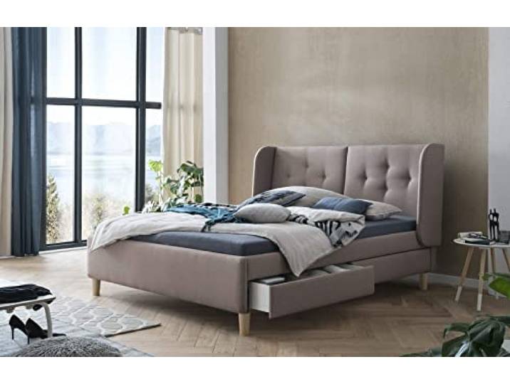 Traumnacht Polsterbett, Inclusive Bettkasten mit 4 Schubladen, Lattenrost und TTFK Matratzen, produziert nach deutschem Qualitätsstandard, 180x200 cm, Hellbraun