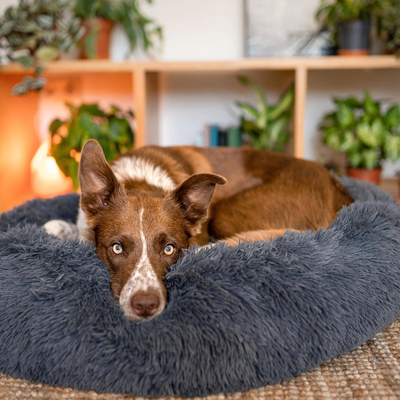 PetsAreLife Comfy Faux Fur Pet Bed Gray medium Large