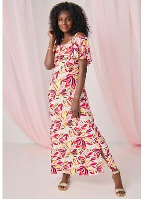 Plus Size Women's Cold Shoulder A-Line Maxi Dress by Jessica London in Multi Summer Petals (Size S)